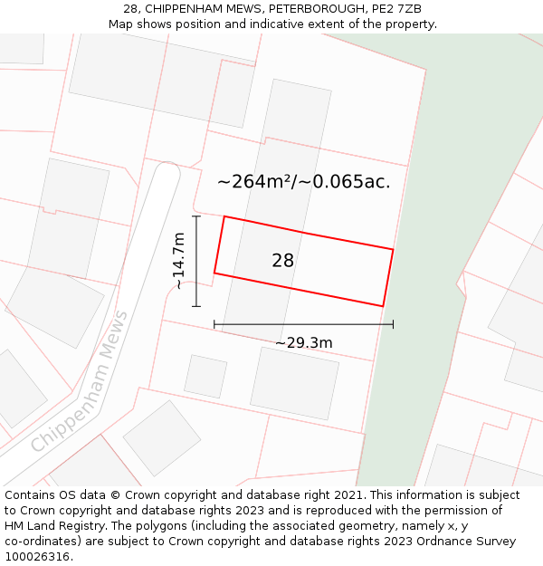 28, CHIPPENHAM MEWS, PETERBOROUGH, PE2 7ZB: Plot and title map
