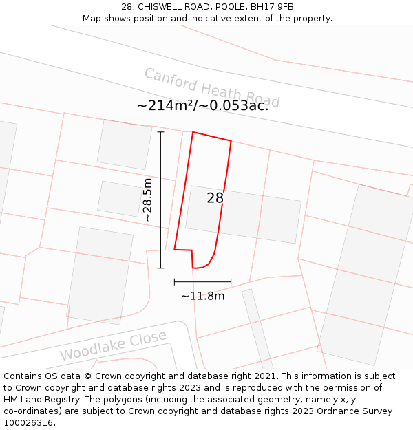 28, CHISWELL ROAD, POOLE, BH17 9FB: Plot and title map