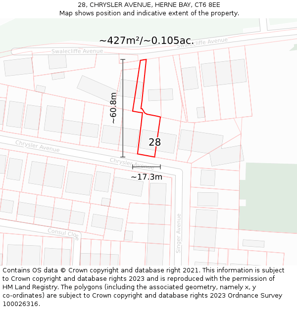 28, CHRYSLER AVENUE, HERNE BAY, CT6 8EE: Plot and title map