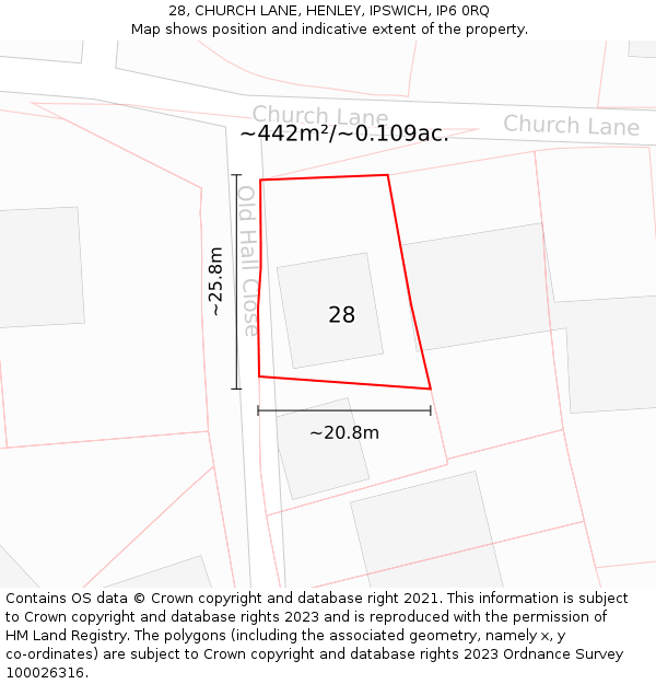 28, CHURCH LANE, HENLEY, IPSWICH, IP6 0RQ: Plot and title map