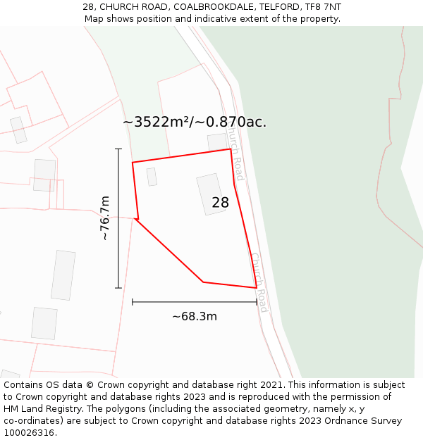 28, CHURCH ROAD, COALBROOKDALE, TELFORD, TF8 7NT: Plot and title map