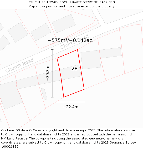 28, CHURCH ROAD, ROCH, HAVERFORDWEST, SA62 6BG: Plot and title map