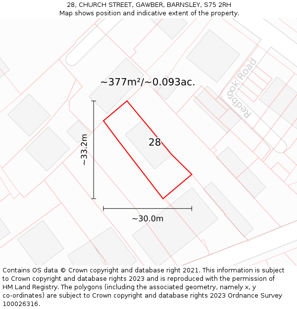 28, CHURCH STREET, GAWBER, BARNSLEY, S75 2RH: Plot and title map