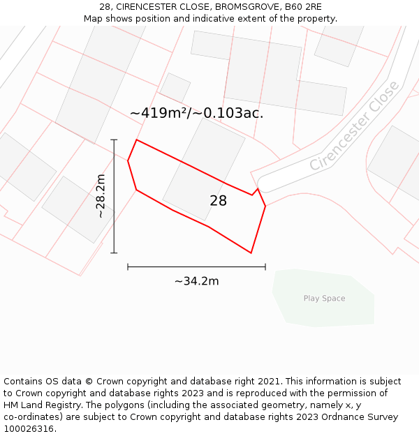 28, CIRENCESTER CLOSE, BROMSGROVE, B60 2RE: Plot and title map