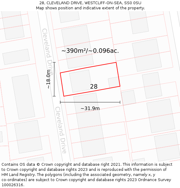 28, CLEVELAND DRIVE, WESTCLIFF-ON-SEA, SS0 0SU: Plot and title map