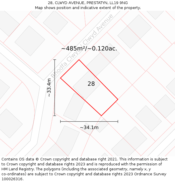 28, CLWYD AVENUE, PRESTATYN, LL19 9NG: Plot and title map