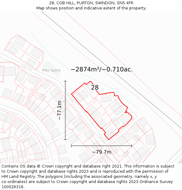 28, COB HILL, PURTON, SWINDON, SN5 4FR: Plot and title map