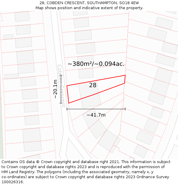 28, COBDEN CRESCENT, SOUTHAMPTON, SO18 4EW: Plot and title map