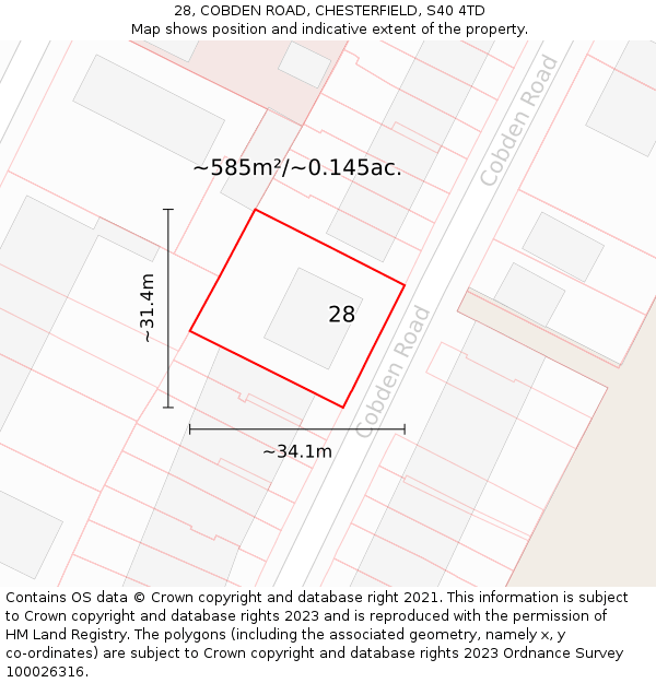28, COBDEN ROAD, CHESTERFIELD, S40 4TD: Plot and title map