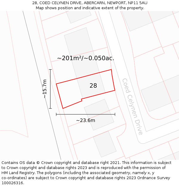 28, COED CELYNEN DRIVE, ABERCARN, NEWPORT, NP11 5AU: Plot and title map