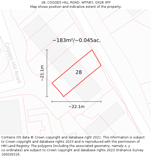28, COGGES HILL ROAD, WITNEY, OX28 3FP: Plot and title map