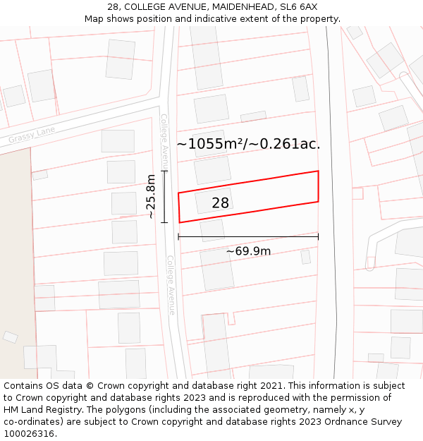 28, COLLEGE AVENUE, MAIDENHEAD, SL6 6AX: Plot and title map
