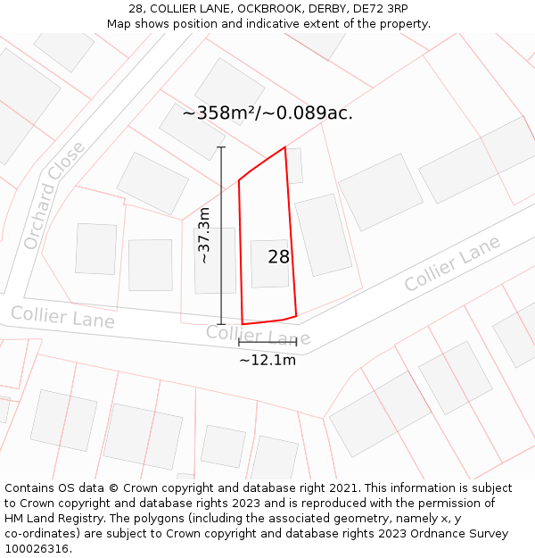 28, COLLIER LANE, OCKBROOK, DERBY, DE72 3RP: Plot and title map