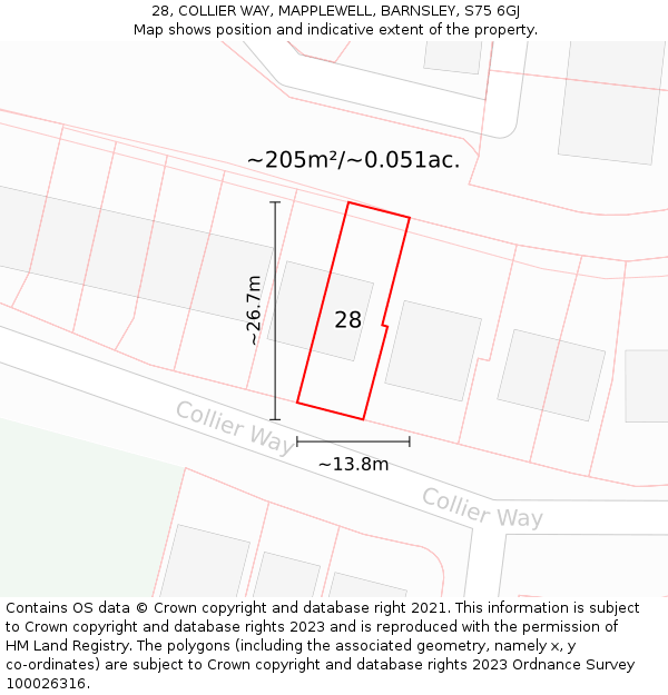 28, COLLIER WAY, MAPPLEWELL, BARNSLEY, S75 6GJ: Plot and title map