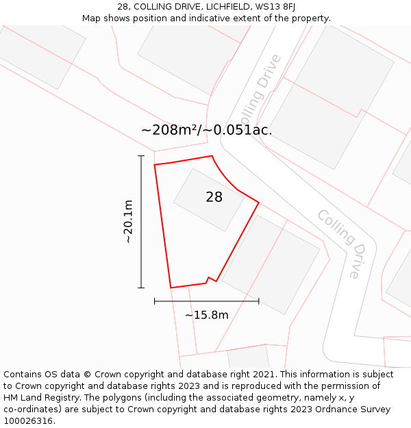 28, COLLING DRIVE, LICHFIELD, WS13 8FJ: Plot and title map