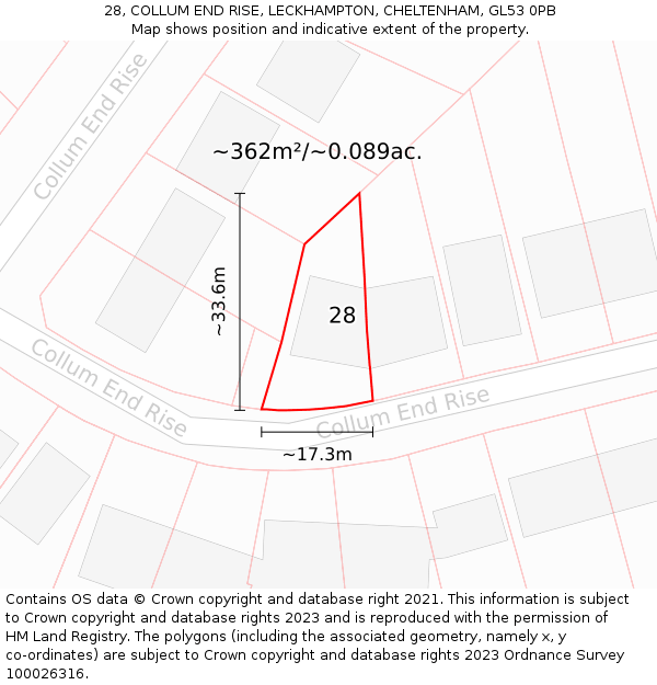 28, COLLUM END RISE, LECKHAMPTON, CHELTENHAM, GL53 0PB: Plot and title map