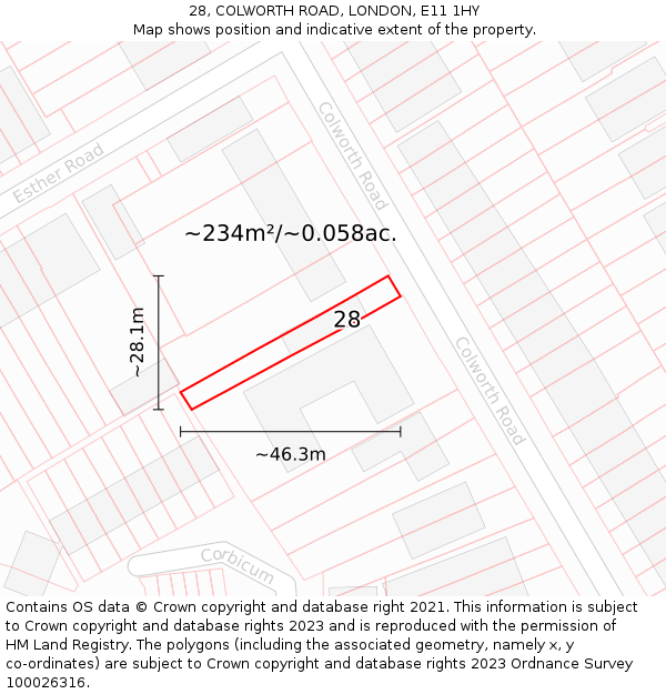 28, COLWORTH ROAD, LONDON, E11 1HY: Plot and title map