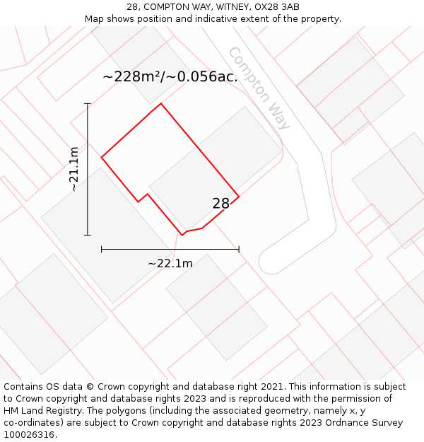 28, COMPTON WAY, WITNEY, OX28 3AB: Plot and title map