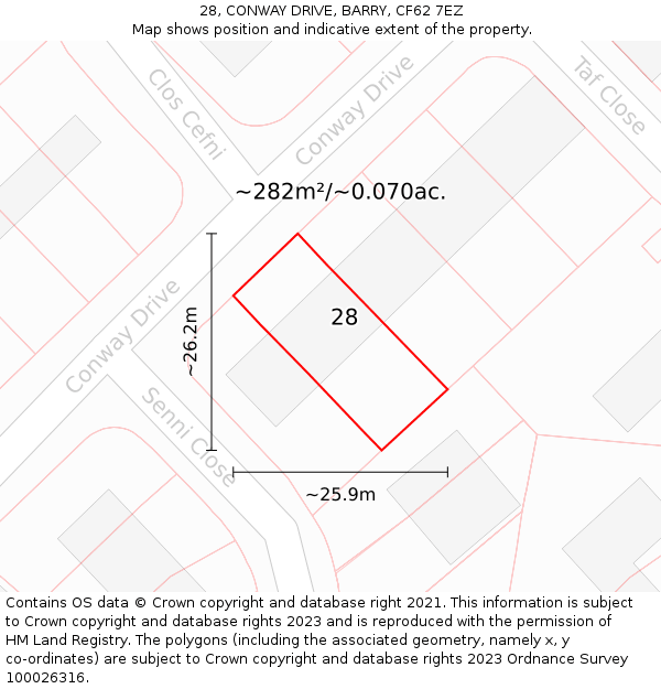 28, CONWAY DRIVE, BARRY, CF62 7EZ: Plot and title map