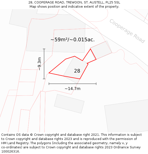 28, COOPERAGE ROAD, TREWOON, ST. AUSTELL, PL25 5SL: Plot and title map
