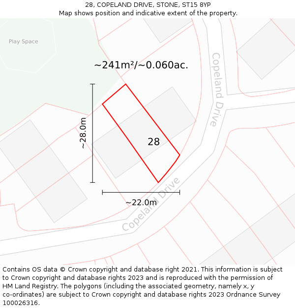 28, COPELAND DRIVE, STONE, ST15 8YP: Plot and title map