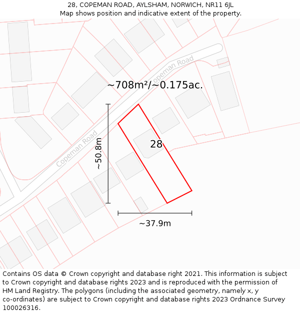 28, COPEMAN ROAD, AYLSHAM, NORWICH, NR11 6JL: Plot and title map