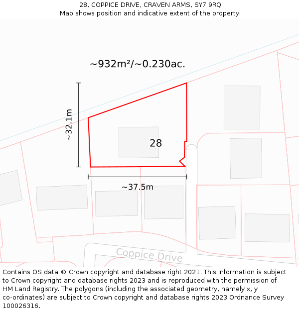 28, COPPICE DRIVE, CRAVEN ARMS, SY7 9RQ: Plot and title map