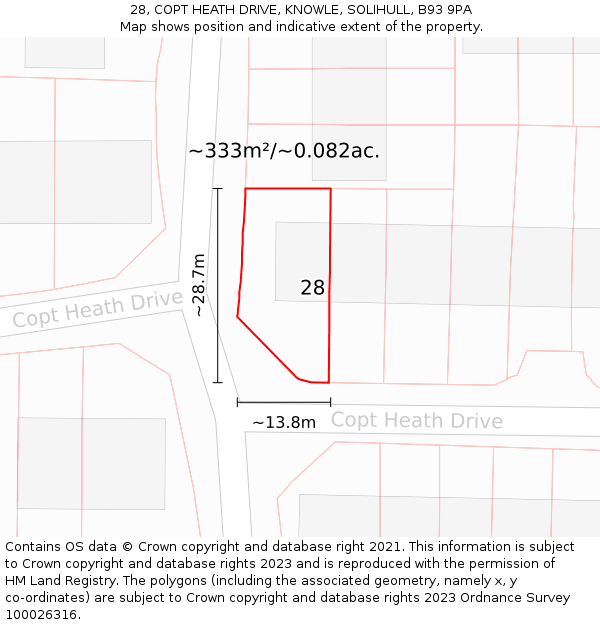 28, COPT HEATH DRIVE, KNOWLE, SOLIHULL, B93 9PA: Plot and title map