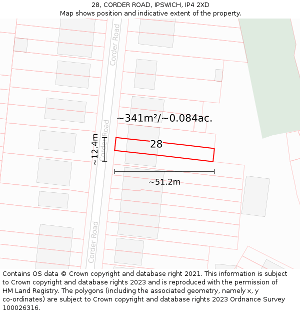 28, CORDER ROAD, IPSWICH, IP4 2XD: Plot and title map