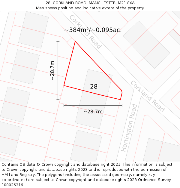 28, CORKLAND ROAD, MANCHESTER, M21 8XA: Plot and title map