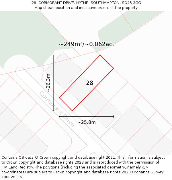 28, CORMORANT DRIVE, HYTHE, SOUTHAMPTON, SO45 3GG: Plot and title map