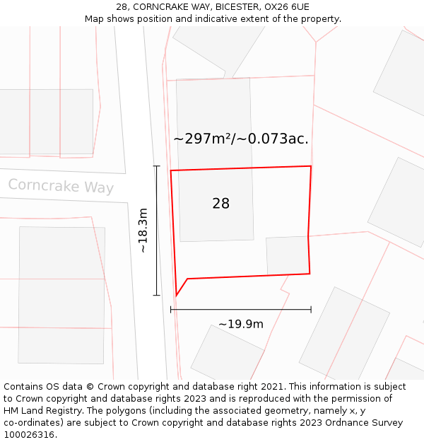 28, CORNCRAKE WAY, BICESTER, OX26 6UE: Plot and title map