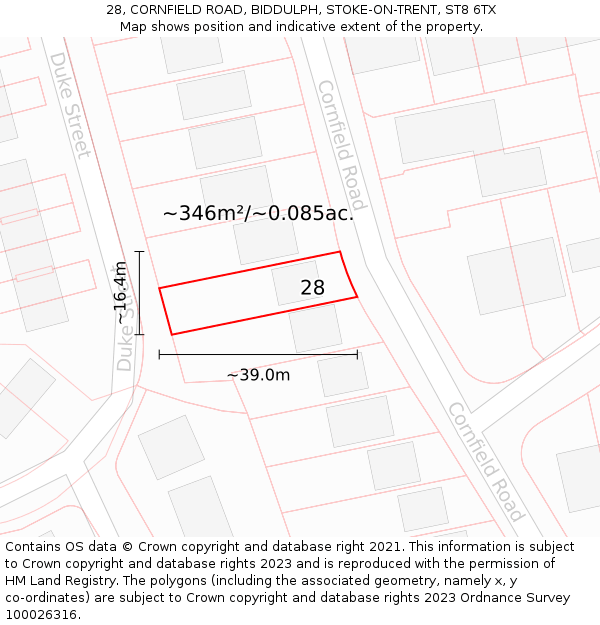 28, CORNFIELD ROAD, BIDDULPH, STOKE-ON-TRENT, ST8 6TX: Plot and title map