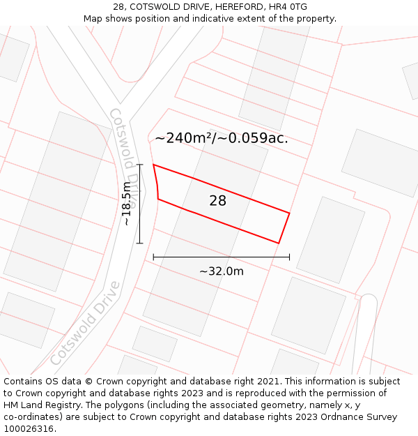 28, COTSWOLD DRIVE, HEREFORD, HR4 0TG: Plot and title map