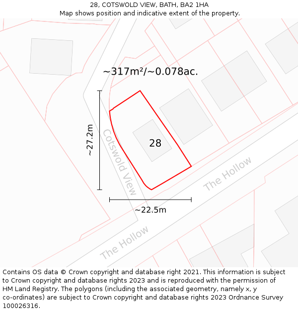 28, COTSWOLD VIEW, BATH, BA2 1HA: Plot and title map