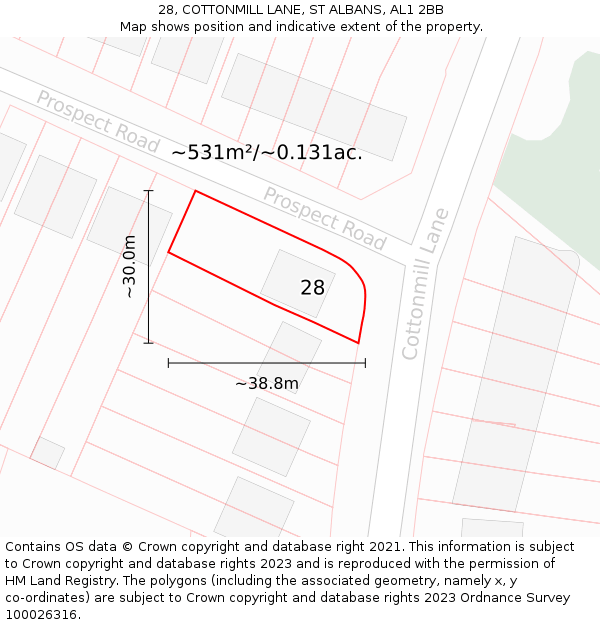 28, COTTONMILL LANE, ST ALBANS, AL1 2BB: Plot and title map