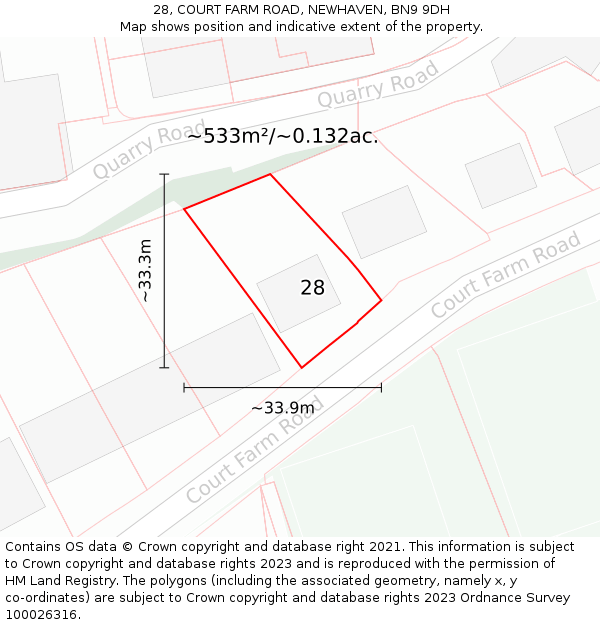 28, COURT FARM ROAD, NEWHAVEN, BN9 9DH: Plot and title map
