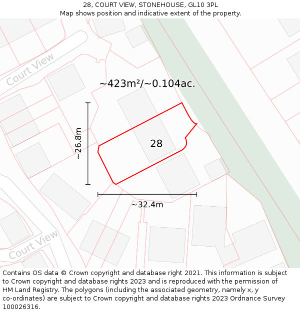 28, COURT VIEW, STONEHOUSE, GL10 3PL: Plot and title map