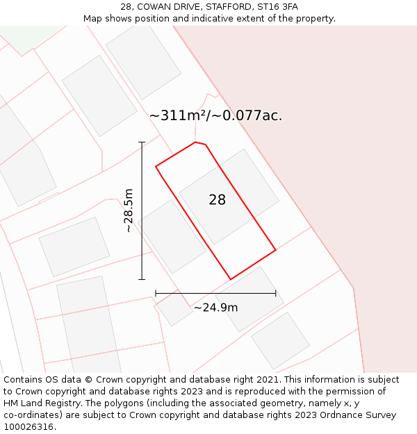 28, COWAN DRIVE, STAFFORD, ST16 3FA: Plot and title map