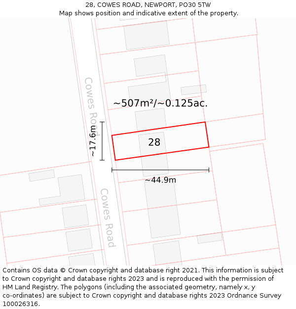 28, COWES ROAD, NEWPORT, PO30 5TW: Plot and title map