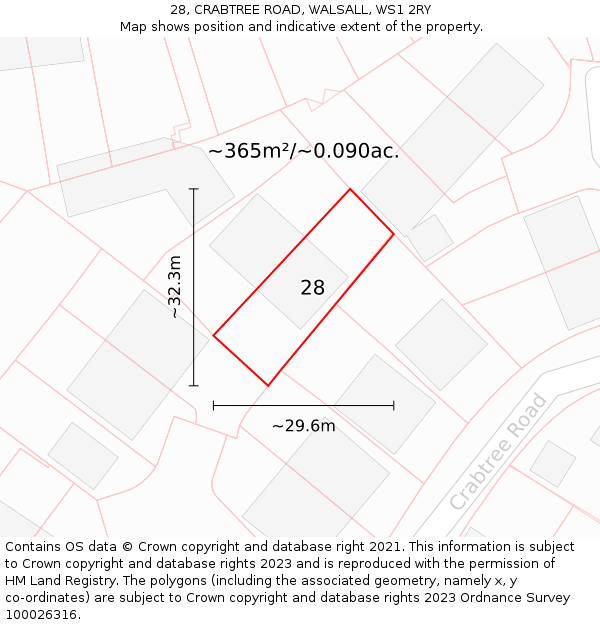 28, CRABTREE ROAD, WALSALL, WS1 2RY: Plot and title map