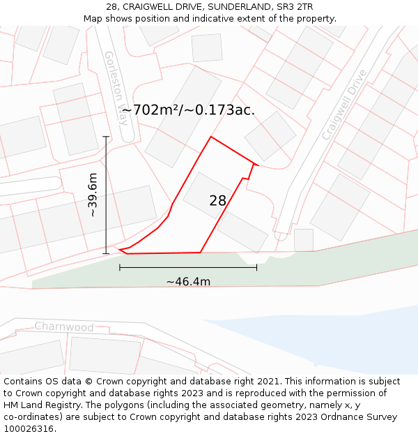 28, CRAIGWELL DRIVE, SUNDERLAND, SR3 2TR: Plot and title map