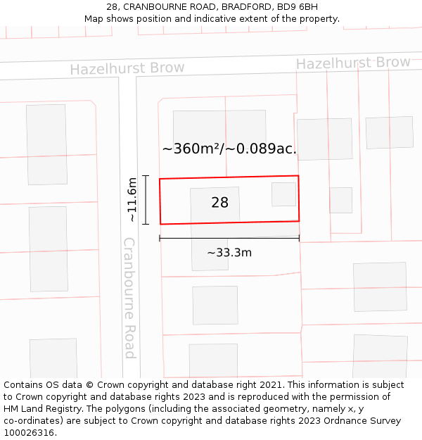 28, CRANBOURNE ROAD, BRADFORD, BD9 6BH: Plot and title map