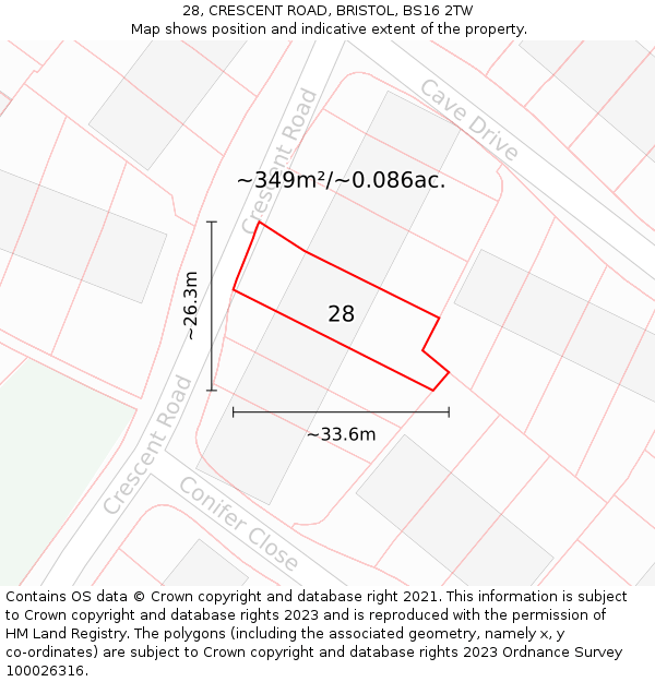 28, CRESCENT ROAD, BRISTOL, BS16 2TW: Plot and title map