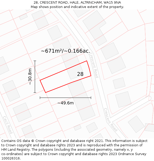 28, CRESCENT ROAD, HALE, ALTRINCHAM, WA15 9NA: Plot and title map