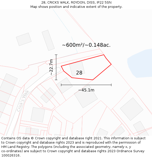 28, CRICKS WALK, ROYDON, DISS, IP22 5SN: Plot and title map