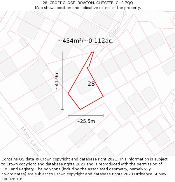 28, CROFT CLOSE, ROWTON, CHESTER, CH3 7QQ: Plot and title map