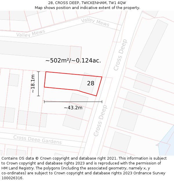28, CROSS DEEP, TWICKENHAM, TW1 4QW: Plot and title map
