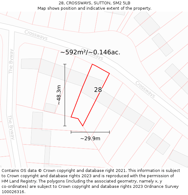 28, CROSSWAYS, SUTTON, SM2 5LB: Plot and title map