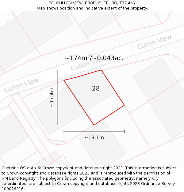 28, CULLEN VIEW, PROBUS, TRURO, TR2 4NY: Plot and title map